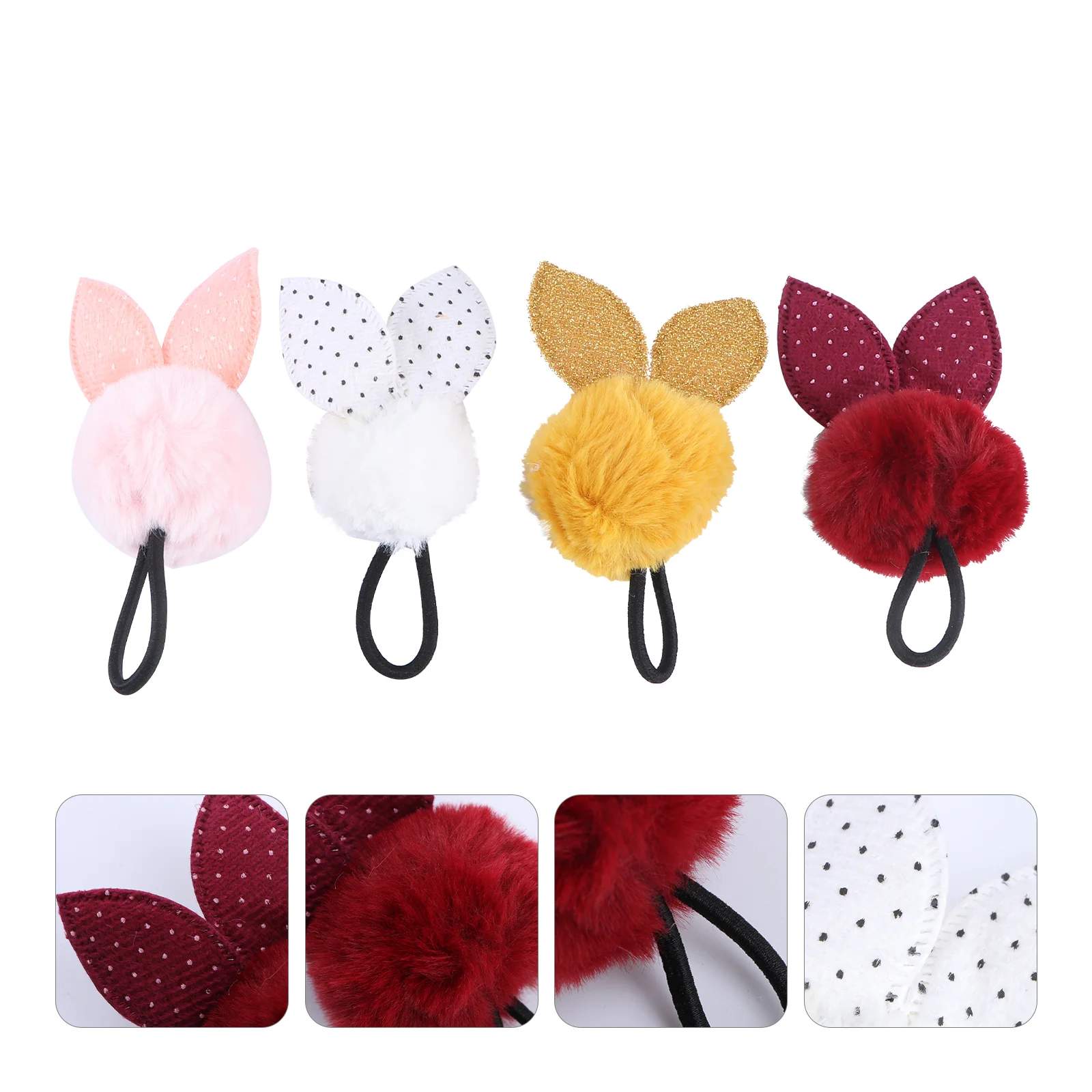 Women Hair Tie Stretch Elastic Band Bracelet Girl Ponytail Holder Fluffy Ball Rabbit Ears Accessories