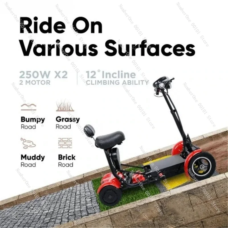 Foldable Four Wheel Electric Scooter for Old People Seniors Travel Folding Mobility Scooter 4 Wheels 250W Dual Motor Protable