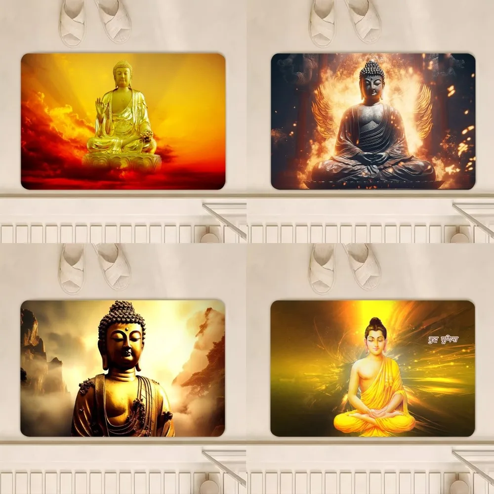 Art Dev Painting Buddha Wall D Floor Mat Bedroom Kitchen Door Bath House Super Absorbent Foot Non-slip