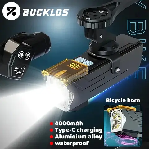 BUCKLOS Bike Light Front 4000mAh Aluminium Alloy Bike Haedlight with Horn Type-C Charging Bicycle Lights Bicycle Accessories