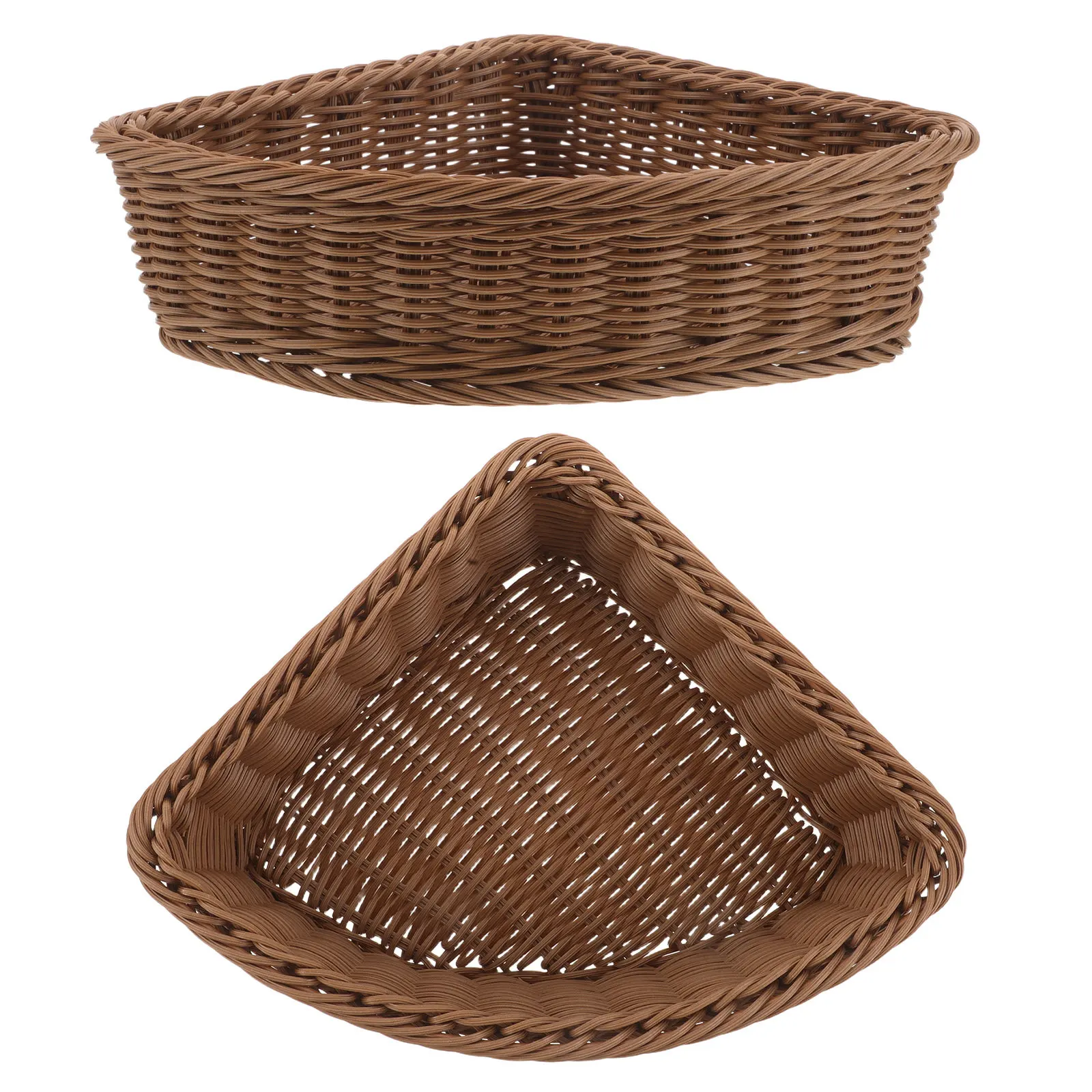 

2Pcs Triangle Shaped Storage Basket Decorative Corner Shelf Organizer Sturdy Desktop Counter Top Basket for Small Spaces Makeup