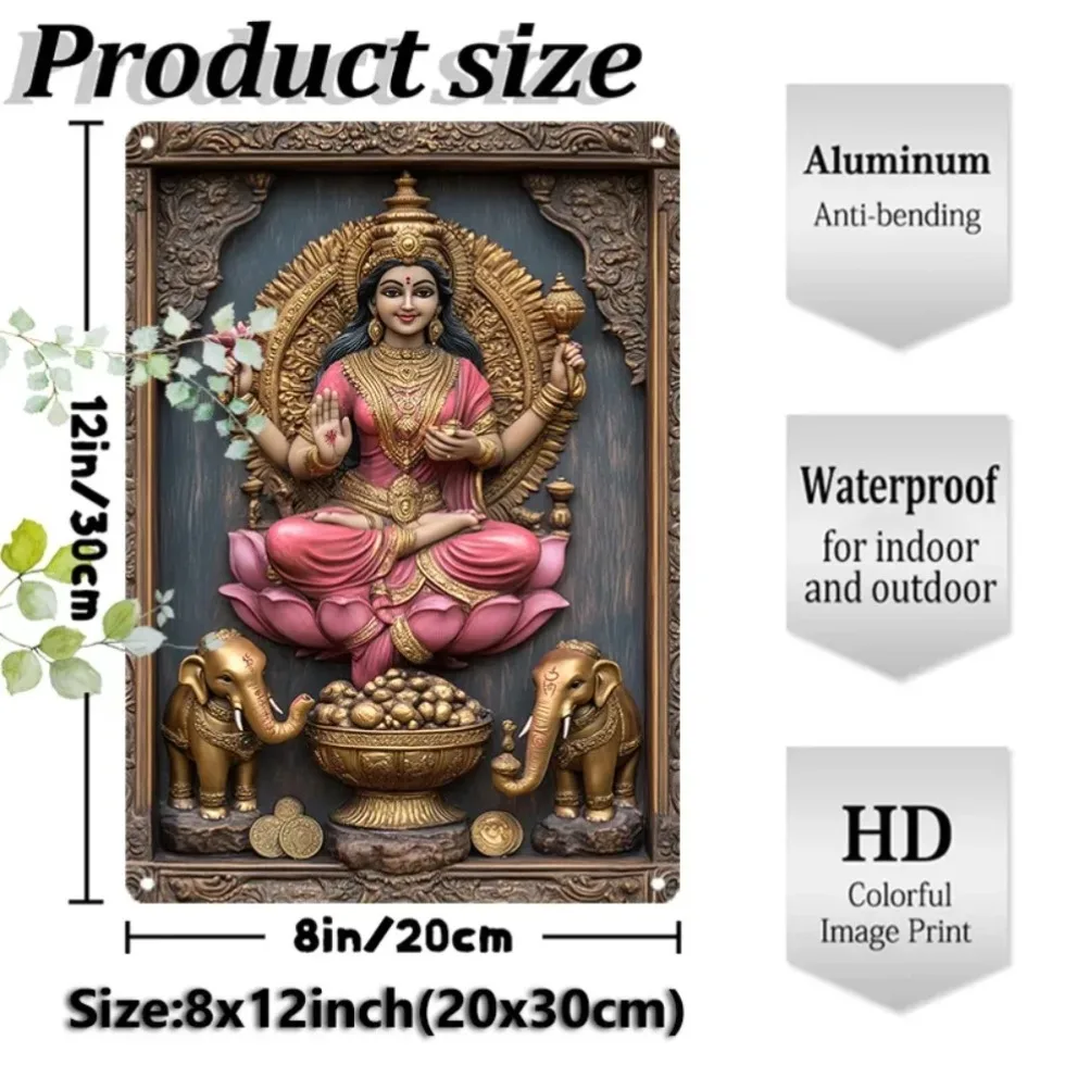 2D شقة 1 قطعة الألومنيوم آلهة لاكشمي والفيلة لوحة معدنية (LakshmiElephantArt) | ديكور الوفرة الروحية #2