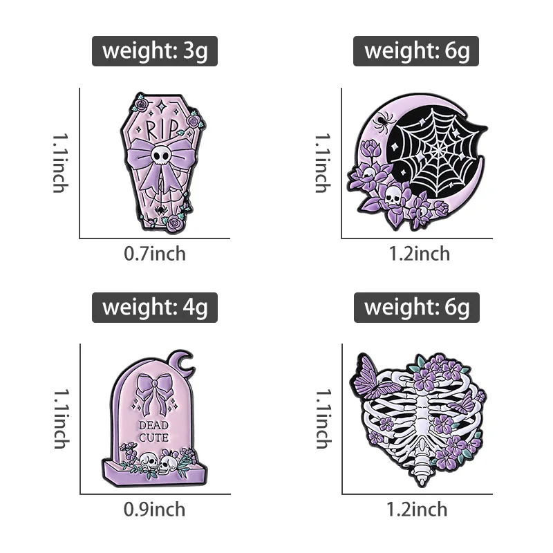 Punk Pastel Goth Tomb Coffin Enamel Pins Dead Cute Tombstone Spider Web Skeleton Brooch Bag Lapel Badge Halloween Jewelry Gifts