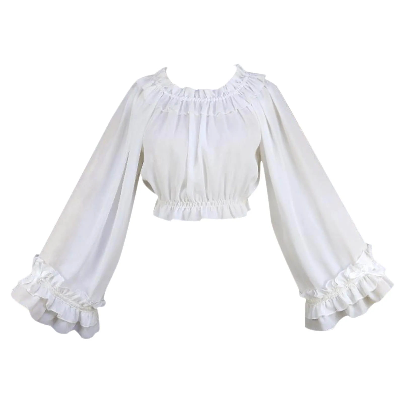 Women Long Sleeve German Oktoberfest Crop Tops Elegant Dirndl Blouse Festival Traditional Bavarian Beer Ruffles Vest Costumes