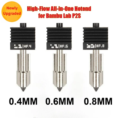 Imagen 1 del producto Boquilla de Alto Flujo P2S para Bambu Lab H2s H2d, 0.4/0.6/0.8MM, Intercambio Rápido, Compatible con A1, Boquillas de Acero Endurecido Extraíbles
