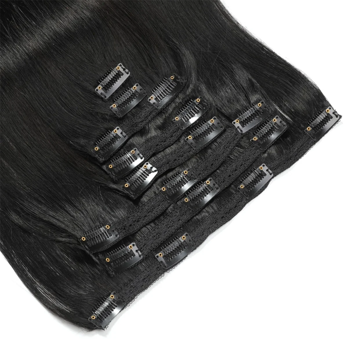 Extensiones de cabello humano con Clip de 16 pulgadas, extensiones de cabello liso, trama de piel sin costuras, piezas de cabello con Clip