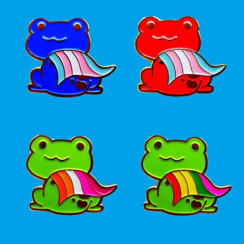 Fashion Enamel Bisexual Flag Frog Brooch Pin Cute Metal Animal Brooches Badge LGBT Pride Jewelry Accessories