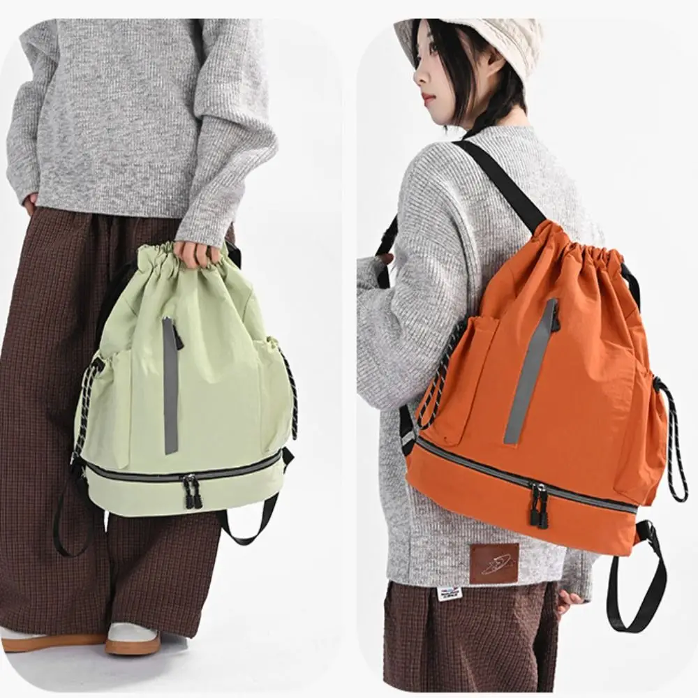 Large Capacity Drawstring Backpack Dry Wet Separation Shoe Compartment Basketball Bag Multi Compartment Lightweight