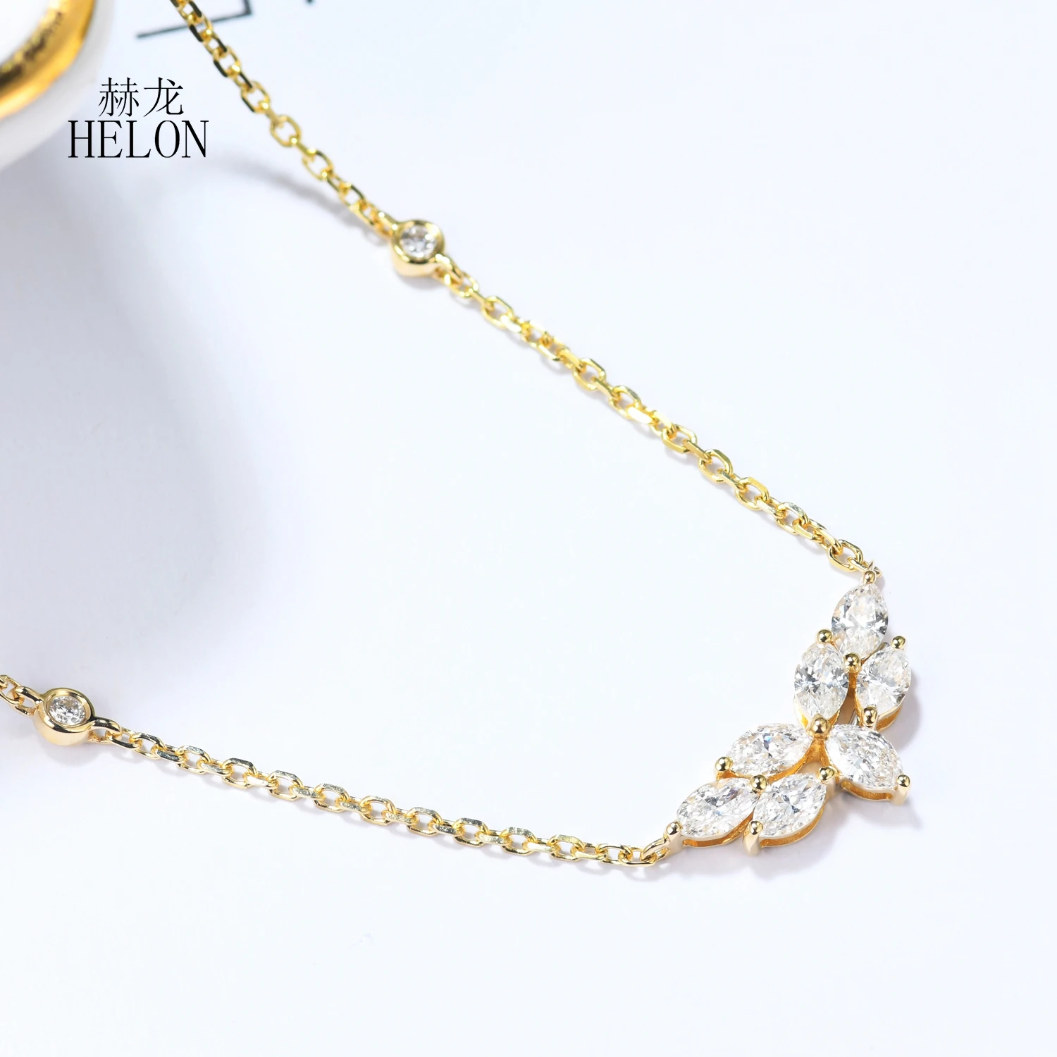 HELON Solid 18K Yellow Gold Marquise DEF Color Moissanite Diamond Necklace for Women Jewelry Moissanite Necklace Christmas Gifts