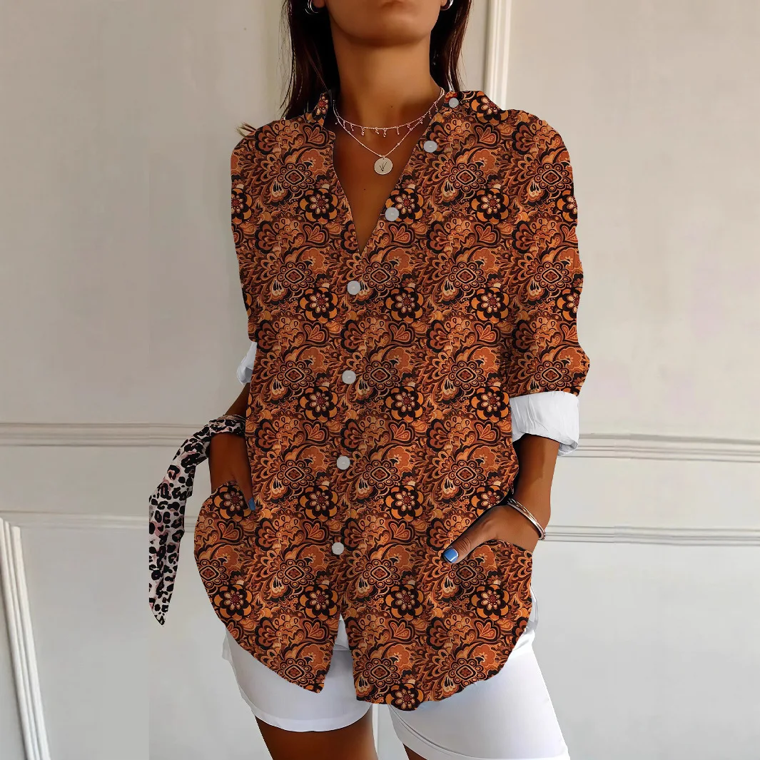 Lwomen's   New Long-sleeved Button-down Shirt Floral. Women's Button-down Shirt Random And Comfortable Luxury Lace Boho