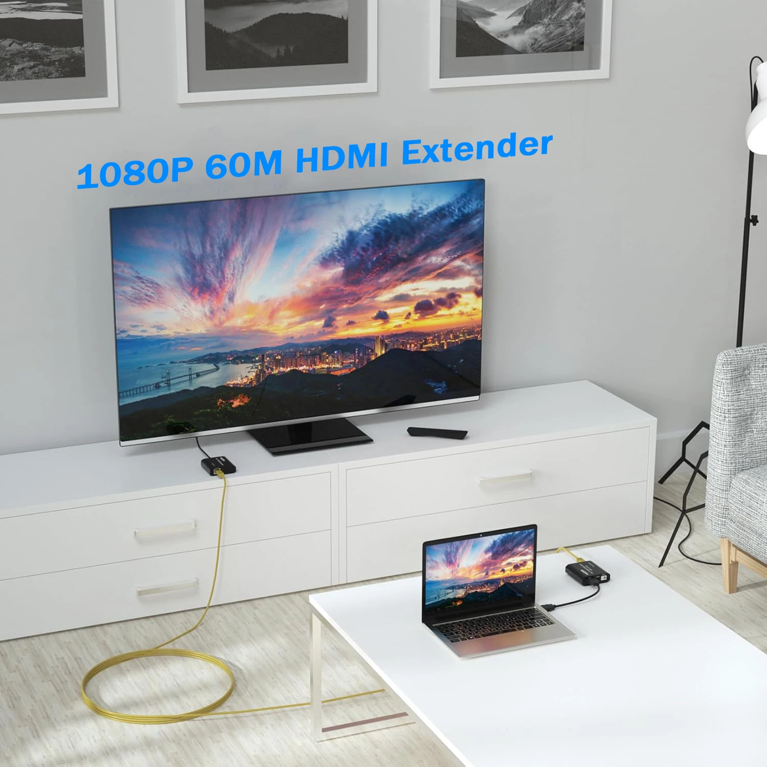 60 متر HDMI موسع عبر Cat5e/6 كابل 1080P HDMI إلى RJ45 إيثرنت موسع جهاز ريسيفر استقبال وإرسال عدة للكمبيوتر DVD شاشة التلفزيون المحمول