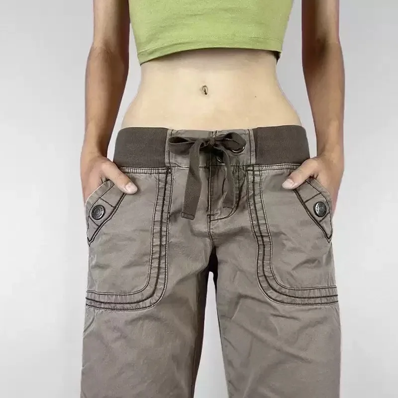 2025 américain rétro Y2K mode Patchwork taille basse gris Baggy jean Pantalon pour femmes vêtements gothique dame Pantalon Femme