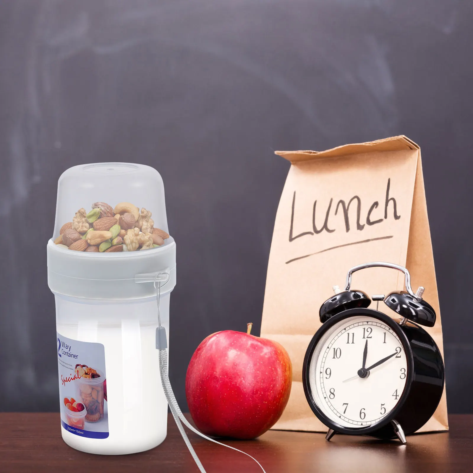 Double Layer Portable Breakfast Cup Fruit Oatmeal Container with Lanyard Reusable Sealed Food Storage Box for Office School - view 2