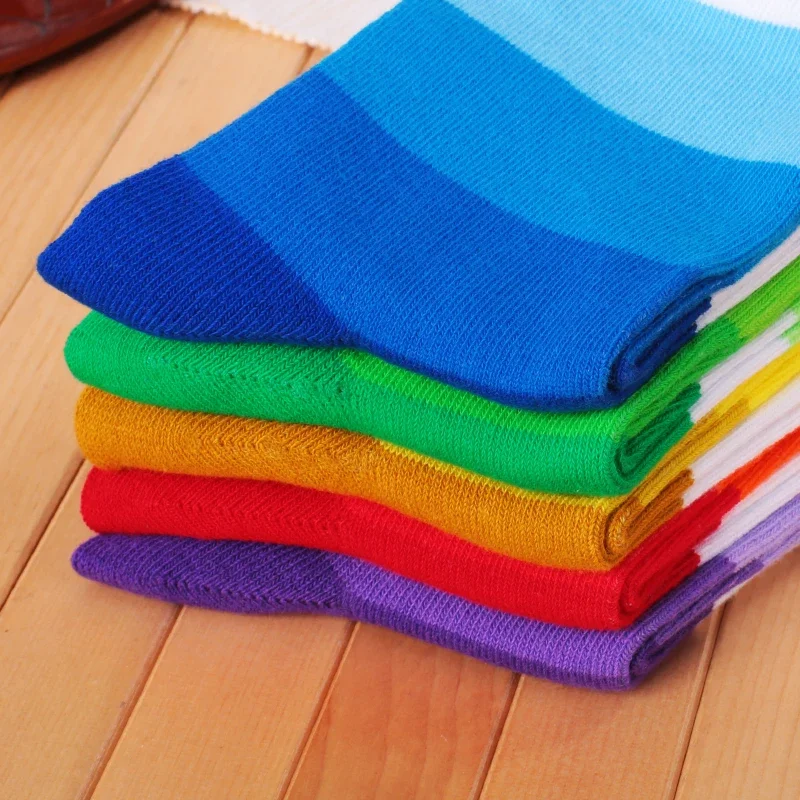 5 pairs Larger Size Casual Fashion Cotton Funny Long Women&Men Socks Contrast Color Rainbow Stripe Socks for Men EU41-48