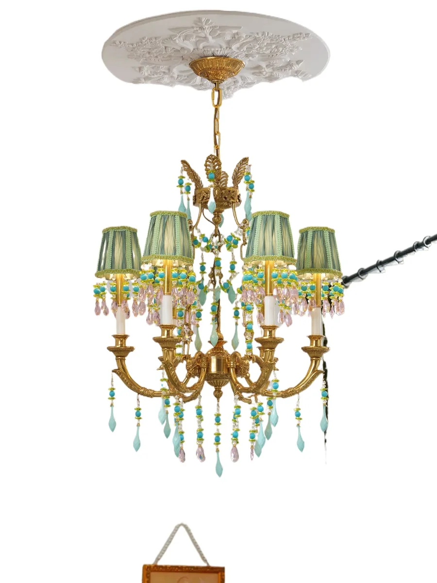 

All-copper crystal chandelier European luxury atmosphere bedroom warm romantic princess girl room lamps