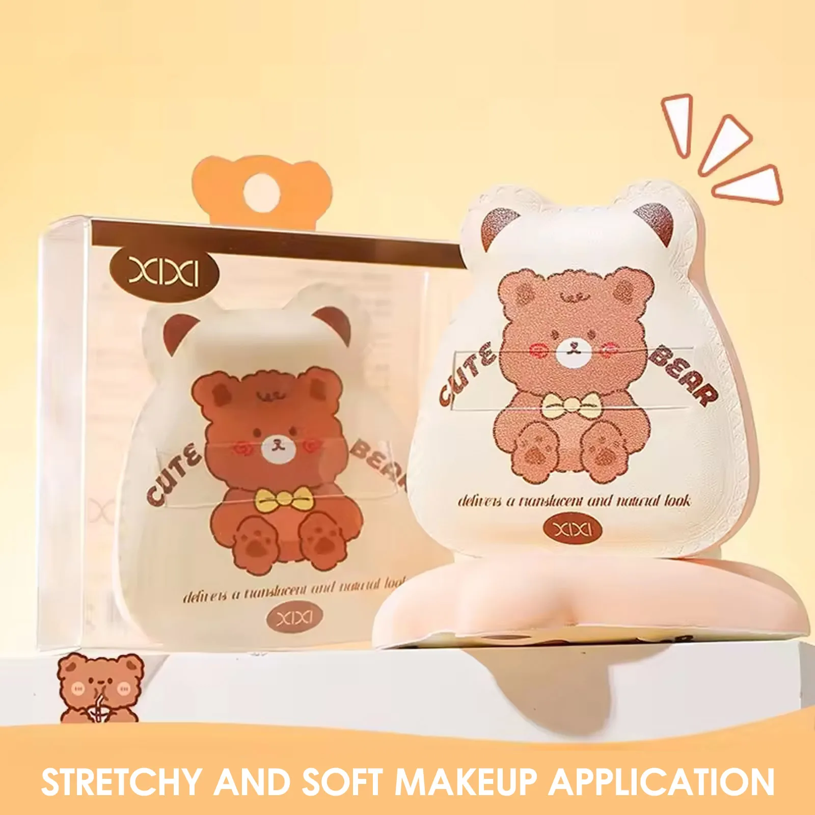 マシュマロのような柔らかくふわふわしたメイクアップ用ブレンドスポンジ かわいいクマのデザイン 乾湿両用 化粧道具 学生向け 美容必需品