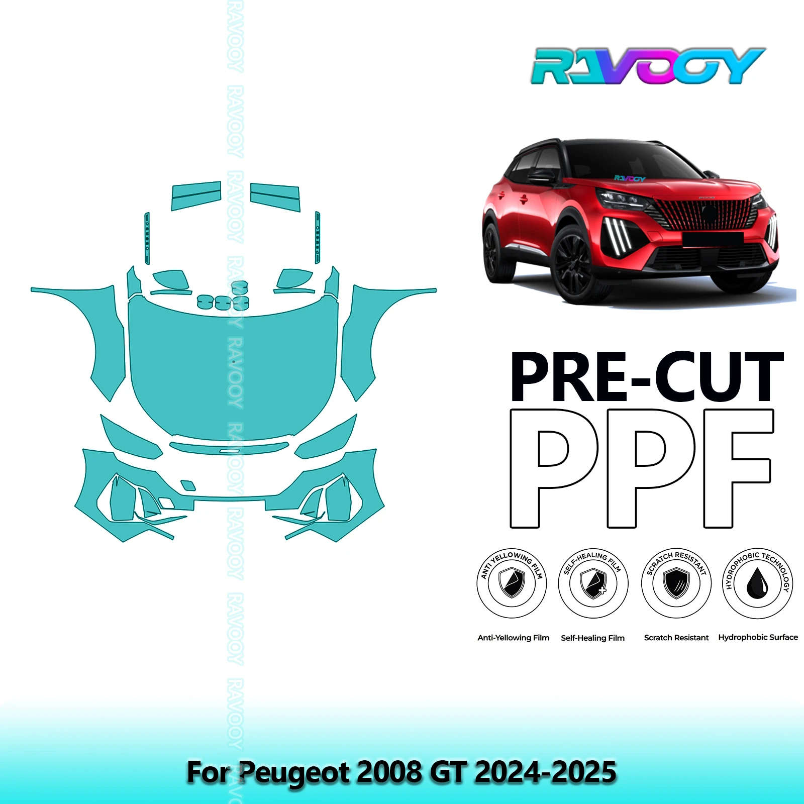 

Car Front Kit Clear Bra Precut PPF Paint Protection Film For Peugeot 2008 GT 2024-2025