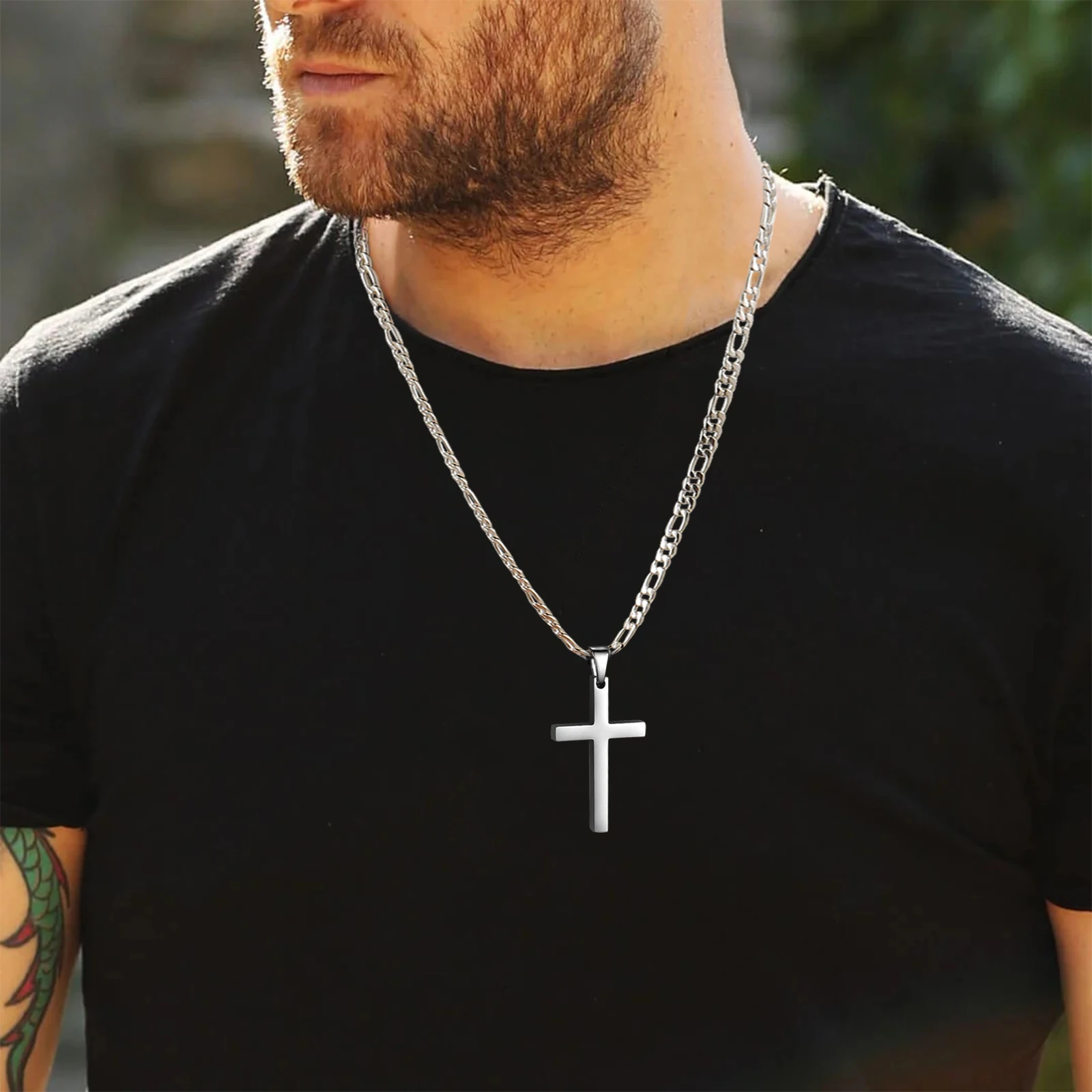 Cross Pendant Waterproof NK Necklaces for Men Women Basic Punk Stainless Steel Figaro Chain Fashion Jewelry Accessories Gift