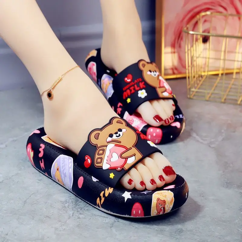 

Slippers Women In Summer Thick Soles Celebrity Cartoon Cute Little Winnie the Pooh Bear Home Cool Slippers Anti Slip High Heels