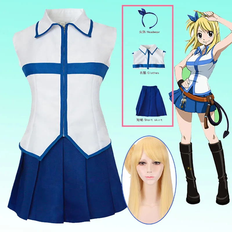 

Anime FAIRY TAIL Cosplay Lucy Heartfilia Cosplay Costume Lucy White Top Skirt Suit Halloween Play Outfit for Woman Girl Lucy
