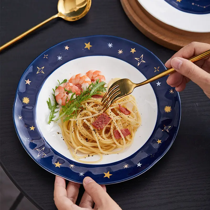 Starry dish cute ceramic tableware household jiaozi tray Japanese tableware fish dish  dinner plate sets  dessert plate  vajilla