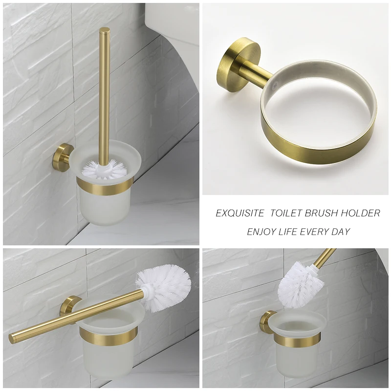 Black Nickel Brushed Gold Rose Gold Stainless Steel Wall Mounted Bathroom Accessories Glass Toilet Brush Holder