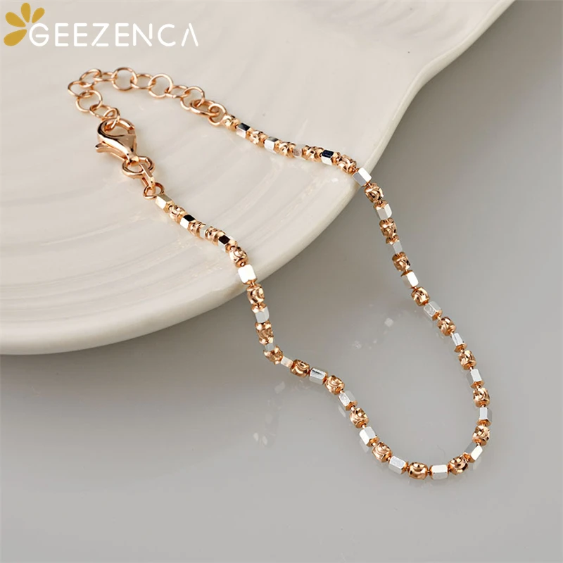 GEEZENCA Italian S925 Silver Two Tone Hexagonal Cylindrical Spaced Beads Bracelet For Women Chic Shiny Bracelets 2024 New Gift