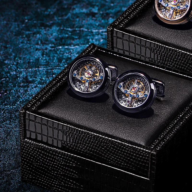 KFLK jewelry shirt cufflink for mens Brand cuff button watch Mechanical movement cuff link high quality Tourbillon guests
