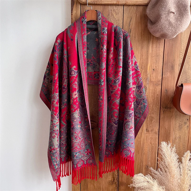 Luxury Brand Winter Thick Cashmere Scarf for Women Design Pashmina Shawl Wrap Bufanda Warm Blanket Ehcarpe Poncho Female Bandana