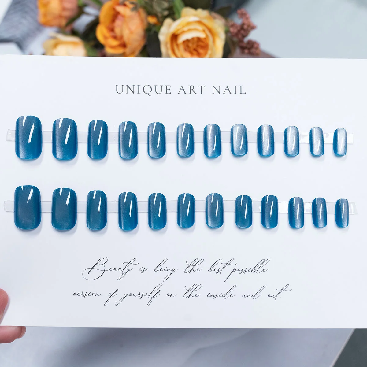 24/96個入り ピンクブルー グリッター キャッツアイ フェイクネイル グリッターガラスビーズ クリスタル グロッシー ショート プレスオンネイル フルカバー キャッツアイ ネイルチップ