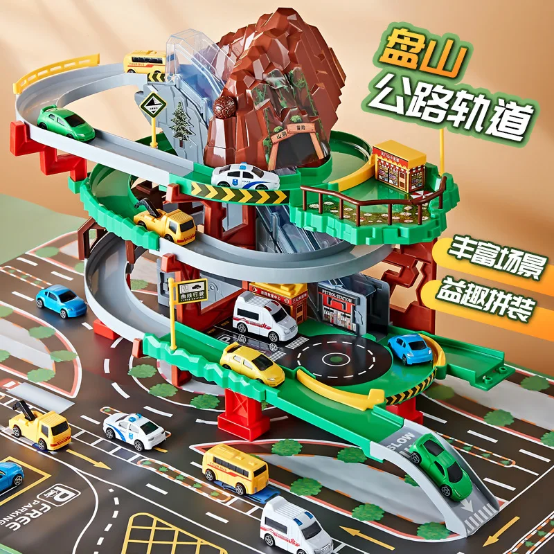 Car Track Toy Dinosaur Mountain Road Parking Garage Gas Station Store Car Diversion Educational For Boys 3-6 Years Old