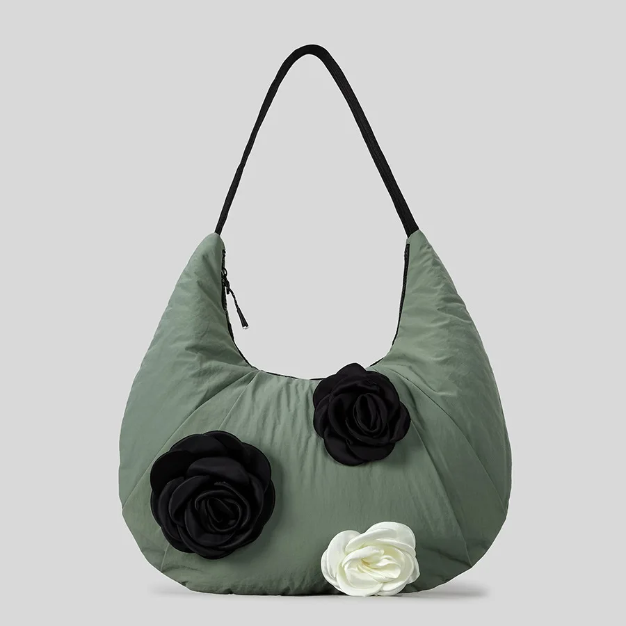 

Элегантные женские сумки на плечо Camellia Deco Hobos, повседневные сумки через плечо с нейлоновой подкладкой, большая вместительная сумка-пуховик, осень-зима 2023 г.