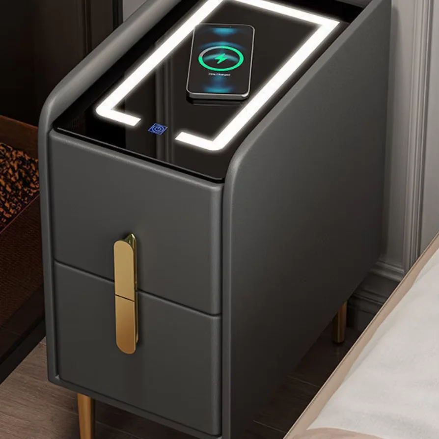Smart Modern Mini Nightstand Wireless Charging Multifunctional Bedside Table Small Narrow Storage for Bedroom Side