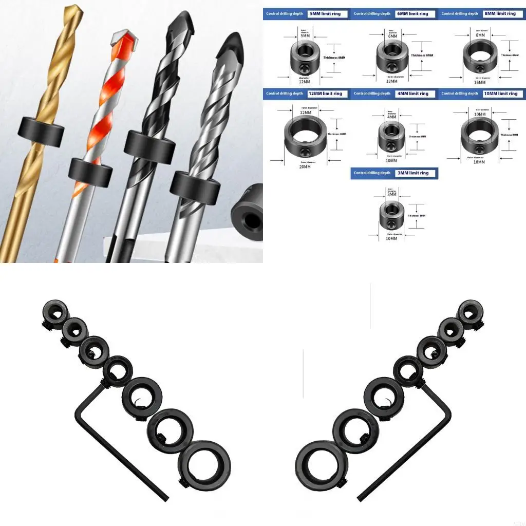 M7DA Professional Drill Bit Depth Rings Hardened Metal Base With Stainless Steel Screws Depth Stop Rings