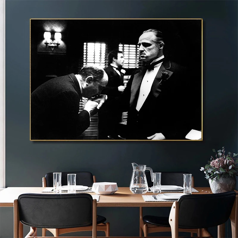 Classic Movie Gangster Godfather Canvas Painting Black White Character Poster Prints Wall Art Picture for Living Room Home Decor