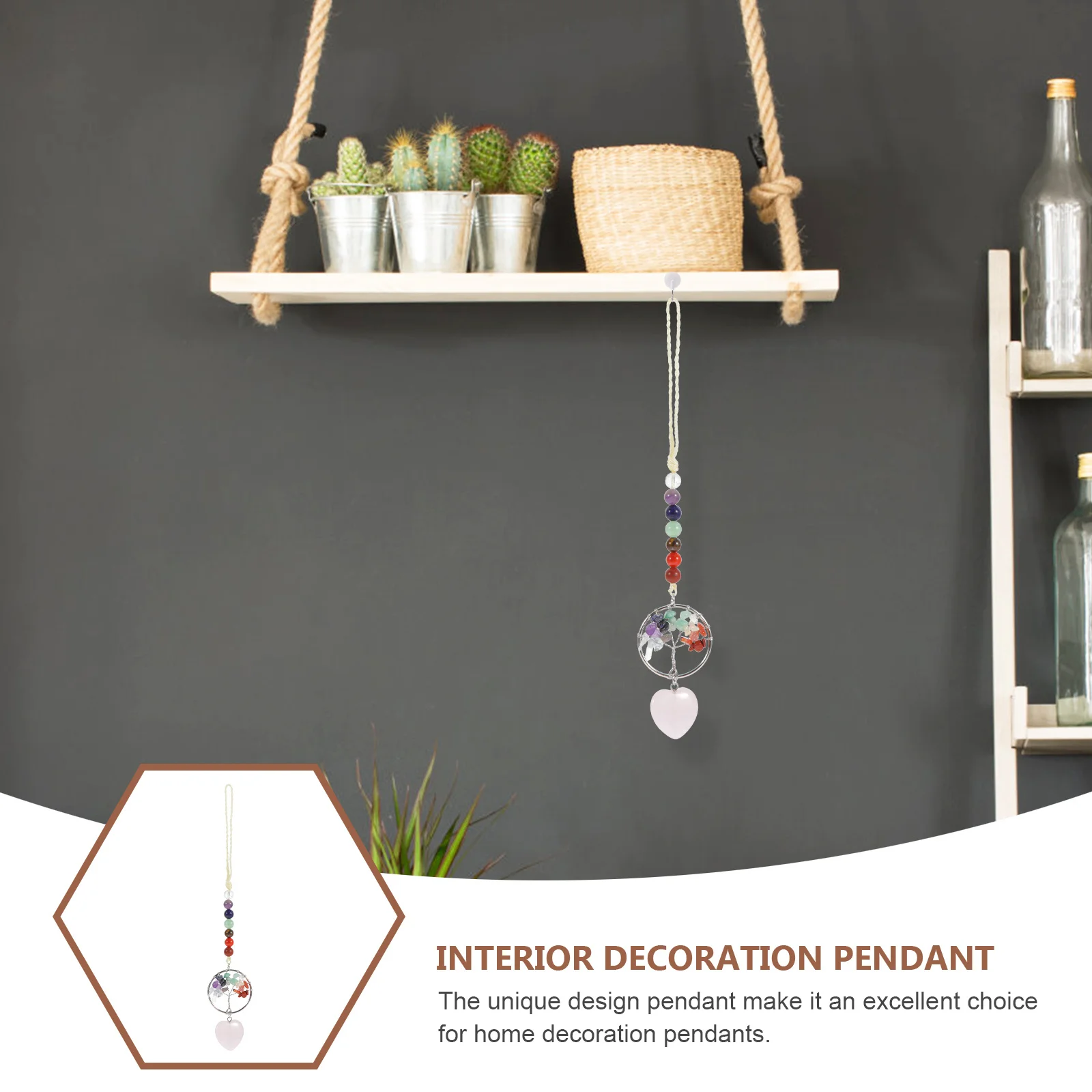 

Heart Shaped Raw Stone Crystal Pendant Tree Of Life Hanging Decor For Home Garden Car Window Chandelier Decoration