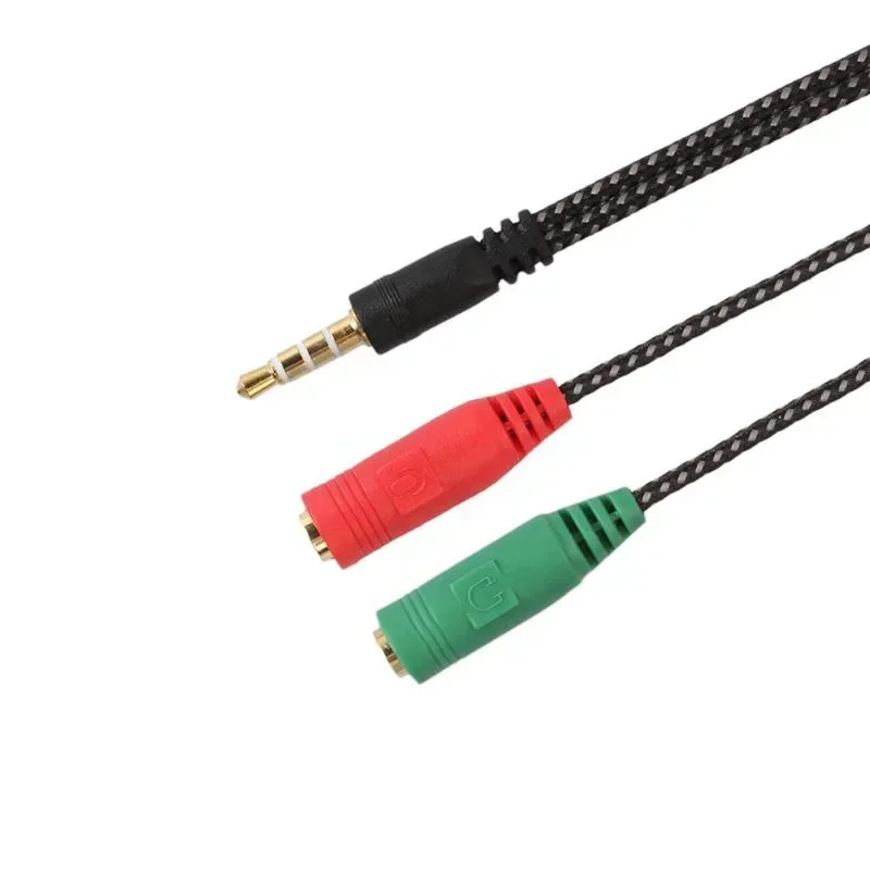 Jack 3.5mm 1 In 2 Braided Red And Green Splitter 1 Male To 2 Dual Female Adapter Audio Cable Earphone Mic Audio Cable Adapter