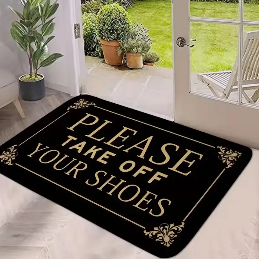 Funny Welcome Mats Please Take Off Your Shoes Mat for Entrance Indoor and Outdoor Personalized Doormat Novelty Gift Mat