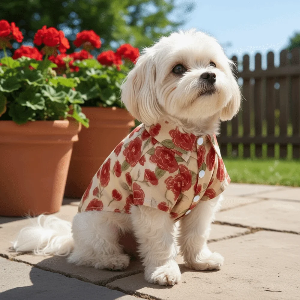 Flower Pattern Dog Shirt Breathable Thin Dog Cooling Vest Soft Fabric Collared Style Cat T-Shirts Outdoor Activities view 3