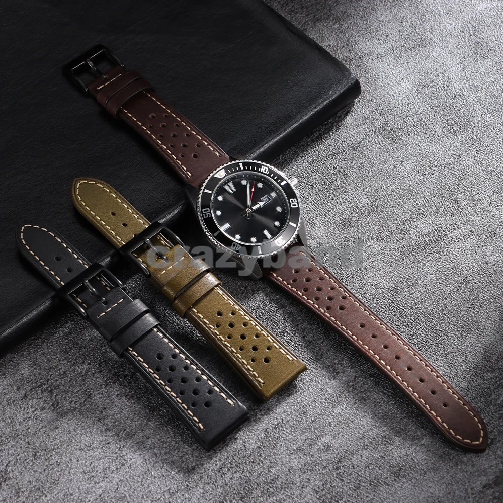 Handmade Genuine Leather for Seiko Watch Straps 18mm 20mm 22mm 24mm Vintage Watches Band Breathable Universal for Omega Bracelet