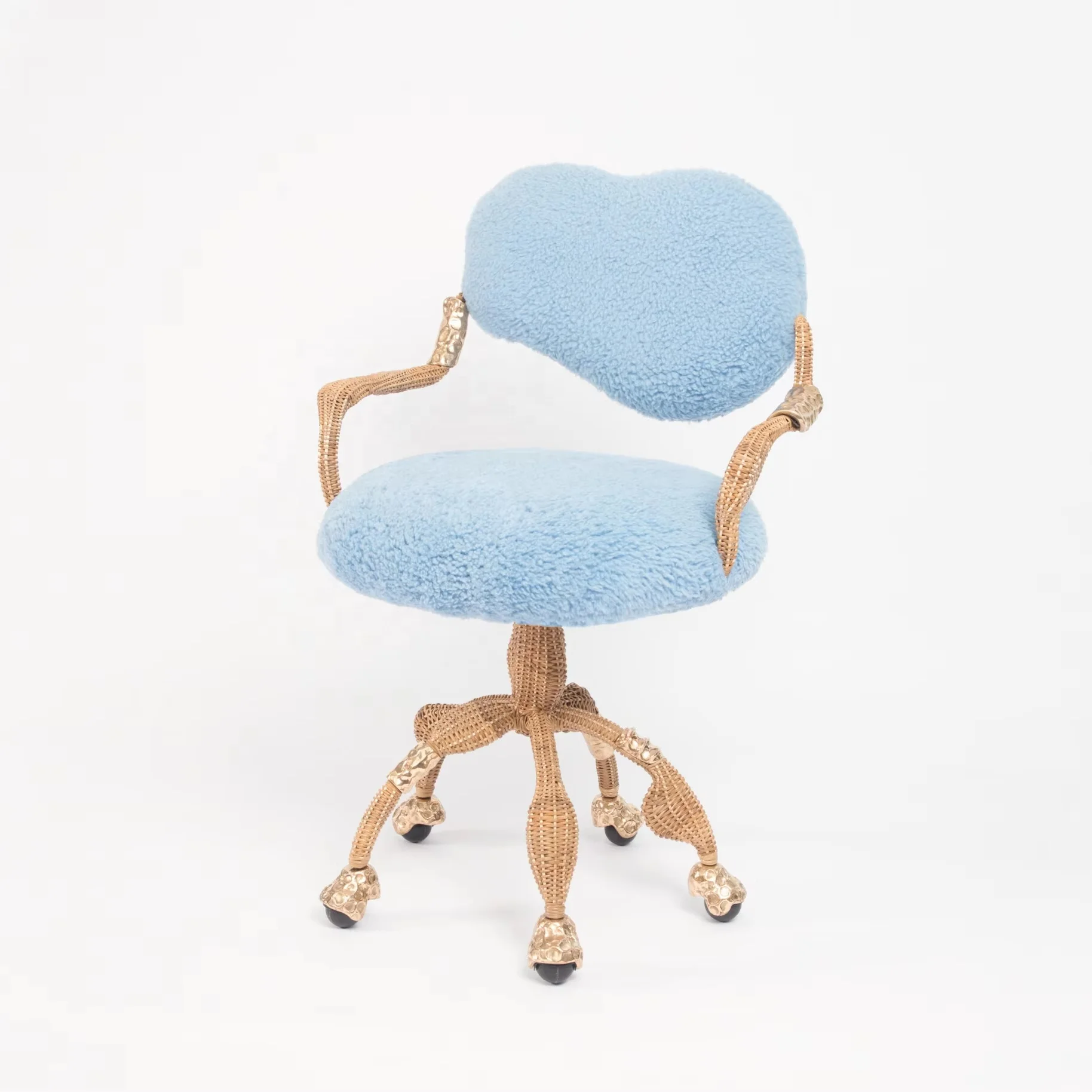 

Luxury Modern Executive Comfortable Rattan Makeup Leisure Desk Chair Blue Fleece Upholstery Computer Home Office Chair