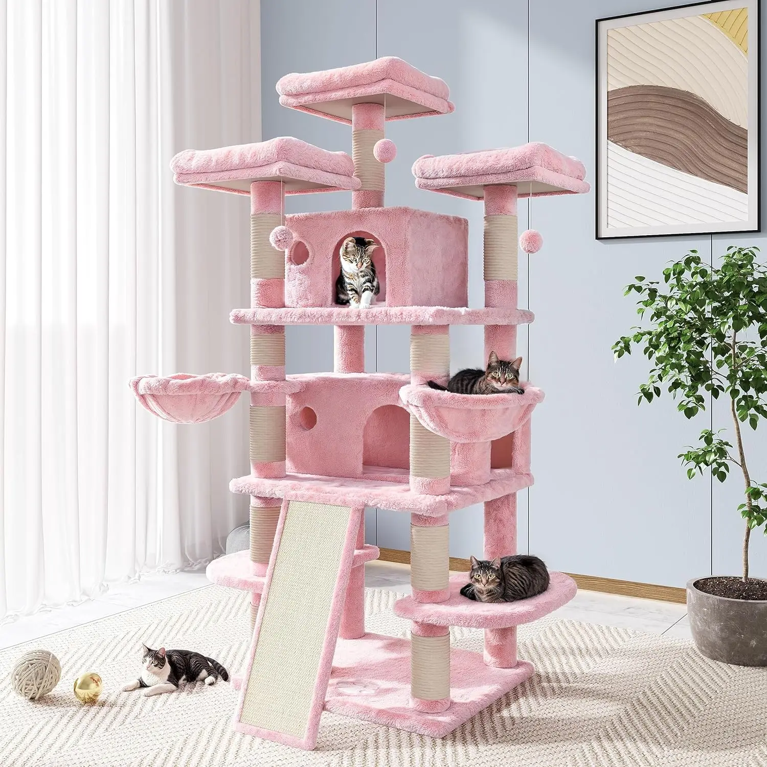 

68 Inches Multi-Level Large Cat Tree/Cat Tower for Indoor Cat/Tall Cat Climbing Tree with Cat Condo/Sisal Scratching Post/Cave