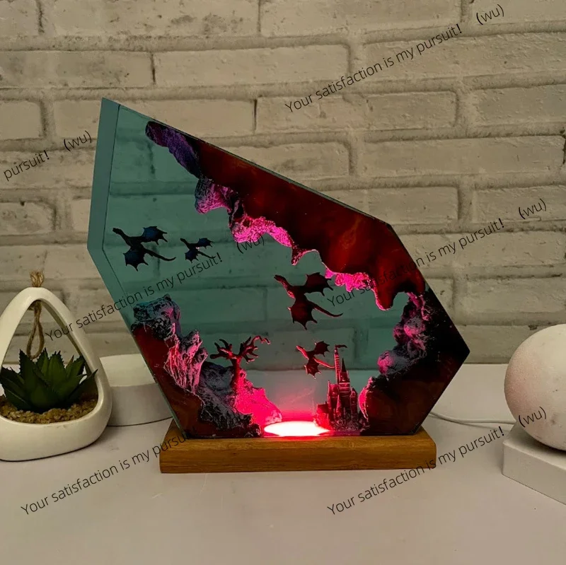 Reactive art decoration lamp, dragon-shaped biological resin table lamp, USB charging