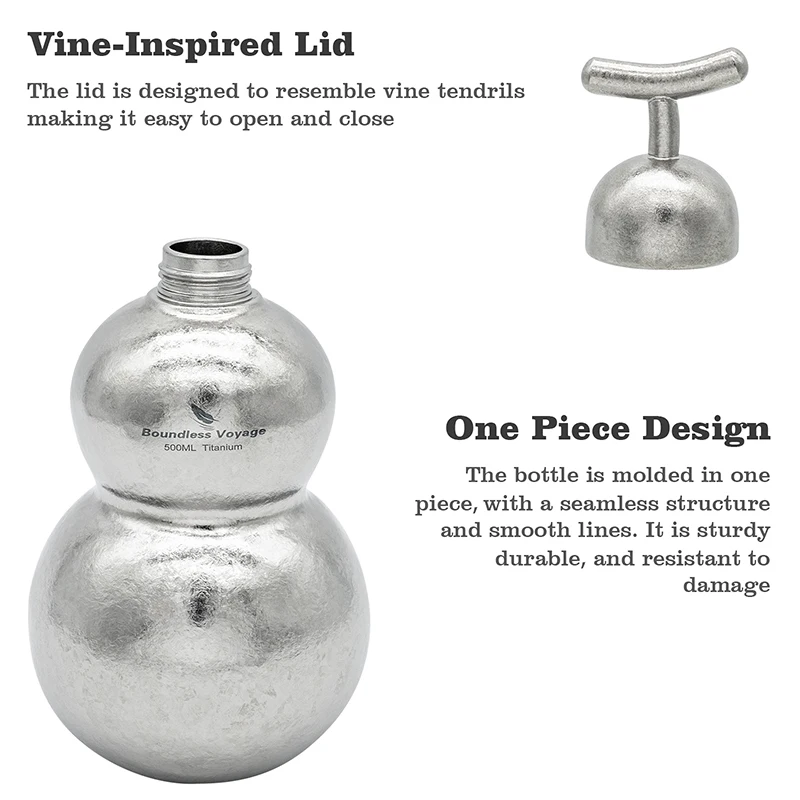 Boundless Voyage 500ml Titan-Kürbisflasche, einwandige Weinflasche mit Trageschlaufe, Outdoor-Whiskey- und Alkoholflasche – Detail 6