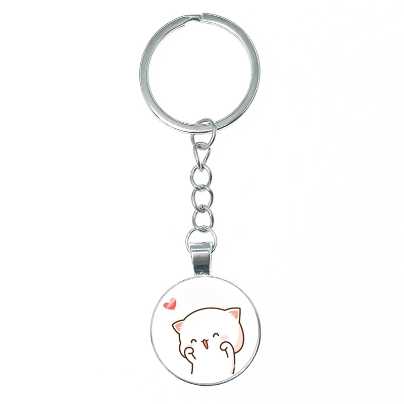 Mitao-Cat Glass Keychain para Casais, Schoolbag Ornamentos, Pingente Charme, Chaveiro, Presentes Da Jóia, Vermelho, Net, Bonito, Péssego, Casal