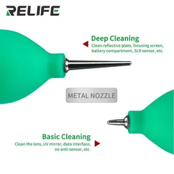 RELIFE RL-043A 2-in-1 telefoonreparatie lange en korte stofreiniger metalen ontwerp blazende stofbal voor PCB PC toetsenbordcamera