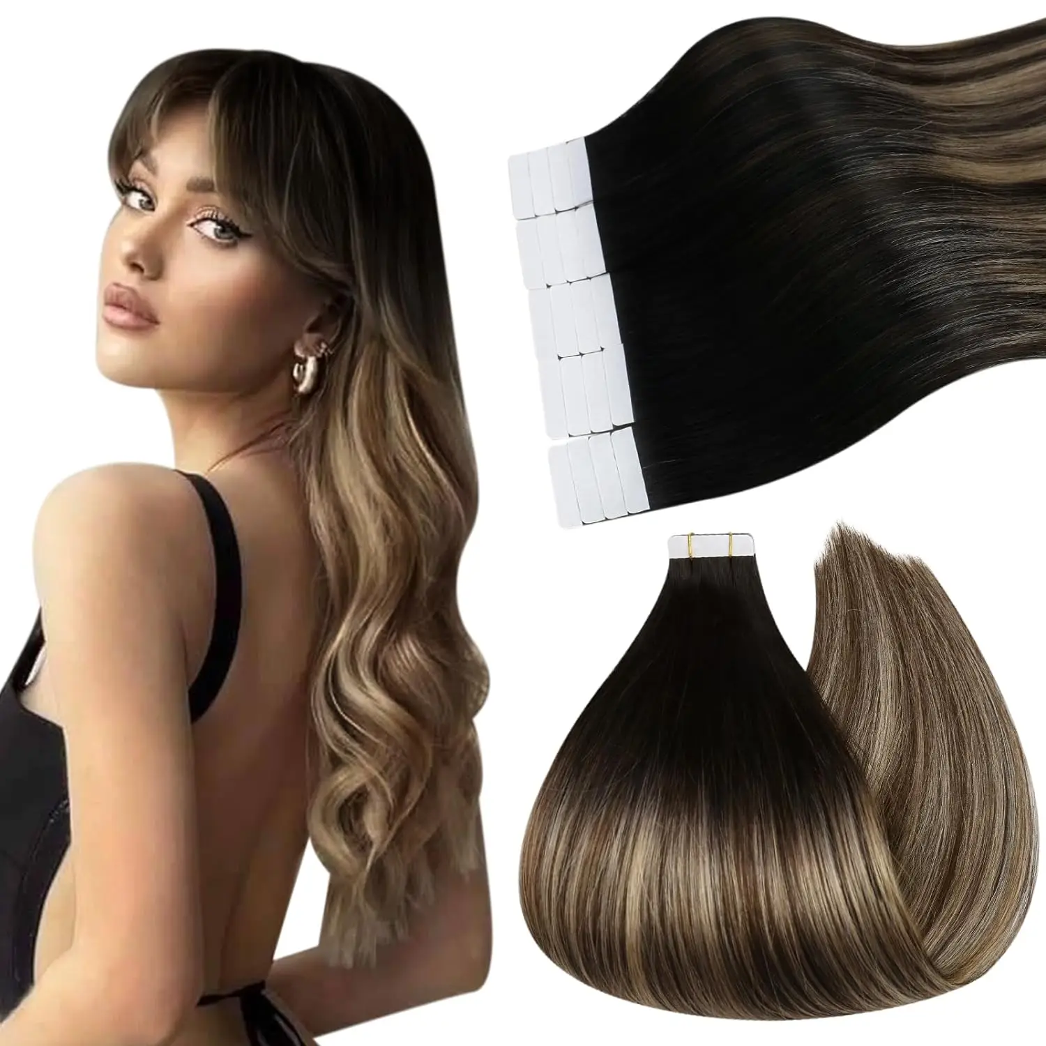 [Nieuw] Ugeat Tape In Hair Extensions Menselijk Haar Balayage Rechte Naadloze Huid Inslag Voor Vrouwen 20 Stks/pak 100% Menselijk Natuurlijk Haar