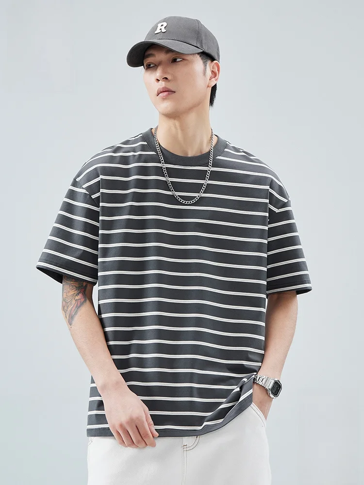 

Футболка Large-Mouth Monkey American Stripe, свободная повседневная летняя новинка, ретро-стиль, удобный хлопковый топ с коротким рукавом