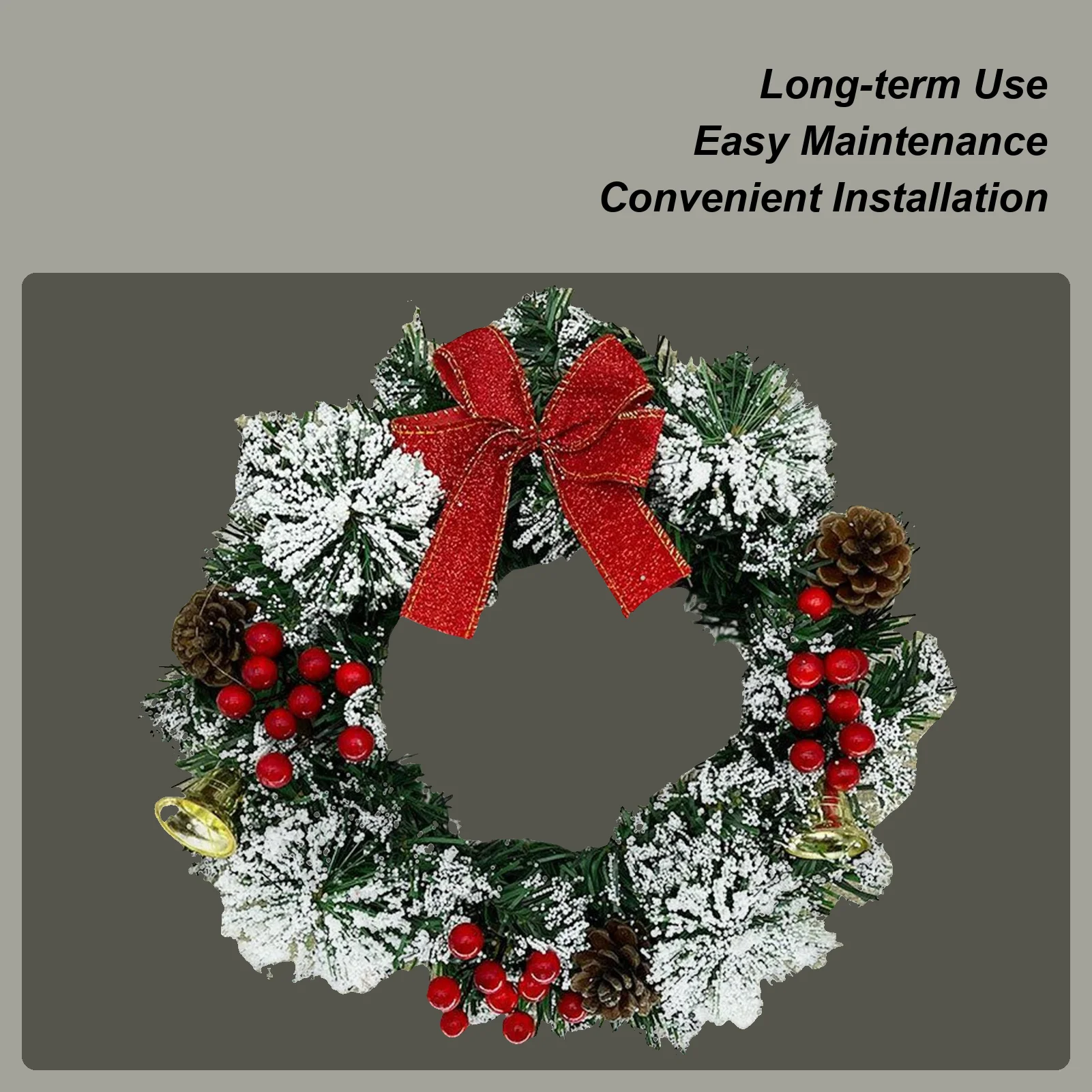 

Christmas Wreath Outdoor Holiday Wreath with Berries Bows Bells Seasonal Realistic Artificial Garland for Window Fireplace
