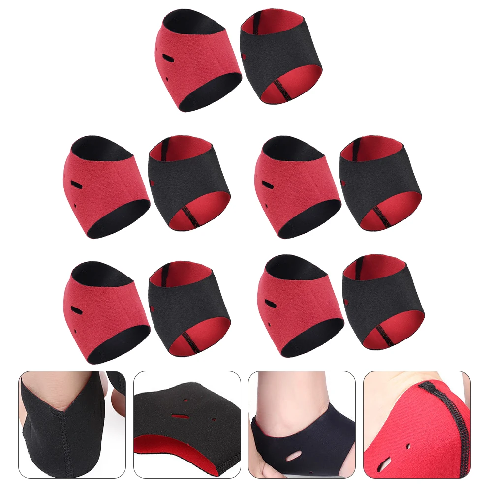 

5 Pairs Black Red Lined Heel Covers Elastic Shock Absorption Anti Slip Protective Foot Pads Ankle Support Indoors Heel Care